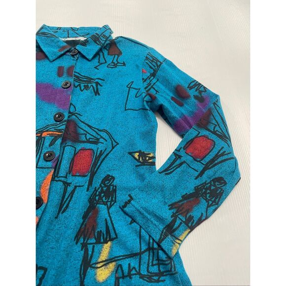 Parsley & Sage Art To Wear Blue Boho Button Up Cardigan Jacket Size Small - Picture 2 of 8